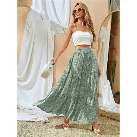 Women's Midi Skirts High Waisted Pleated A-Line Swing Skirts Summer - Picture 4 of 12